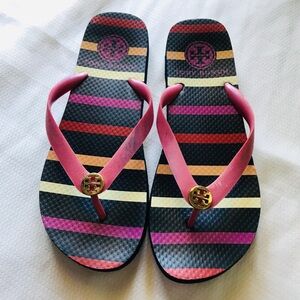 Tory Burch Striped Flip Flops